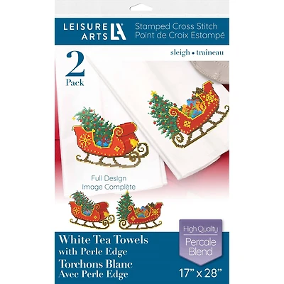Leisure Arts® Sleigh Tea Towel Stamped Cross Stitch Kit