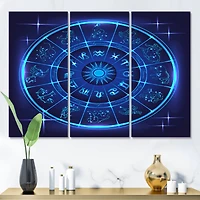 Designart - Neon Deep Blue Horoscope Circle With Zodiac Signs