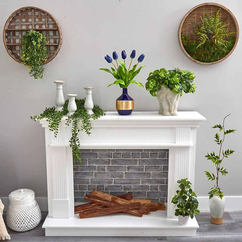 22" Blue Dutch Tulip Arrangement in Blue & Gold Designer Vase