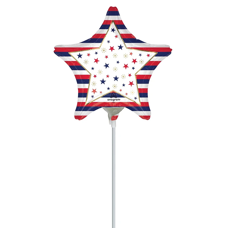 9" Patriotic Stars & Stripes Foil Stick Balloon