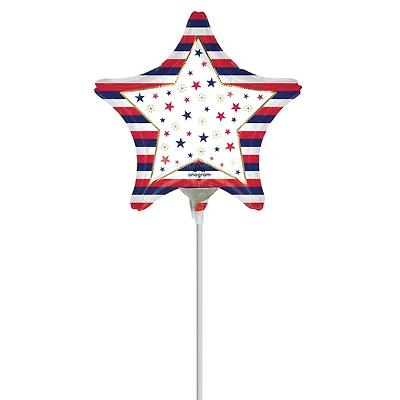 9" Patriotic Stars & Stripes Foil Stick Balloon
