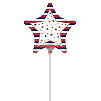 9" Patriotic Stars & Stripes Foil Stick Balloon