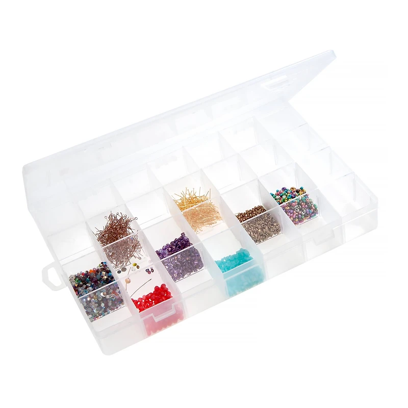 John Bead 13.5" Clear 28 Compartment Plastic Rectangle Box