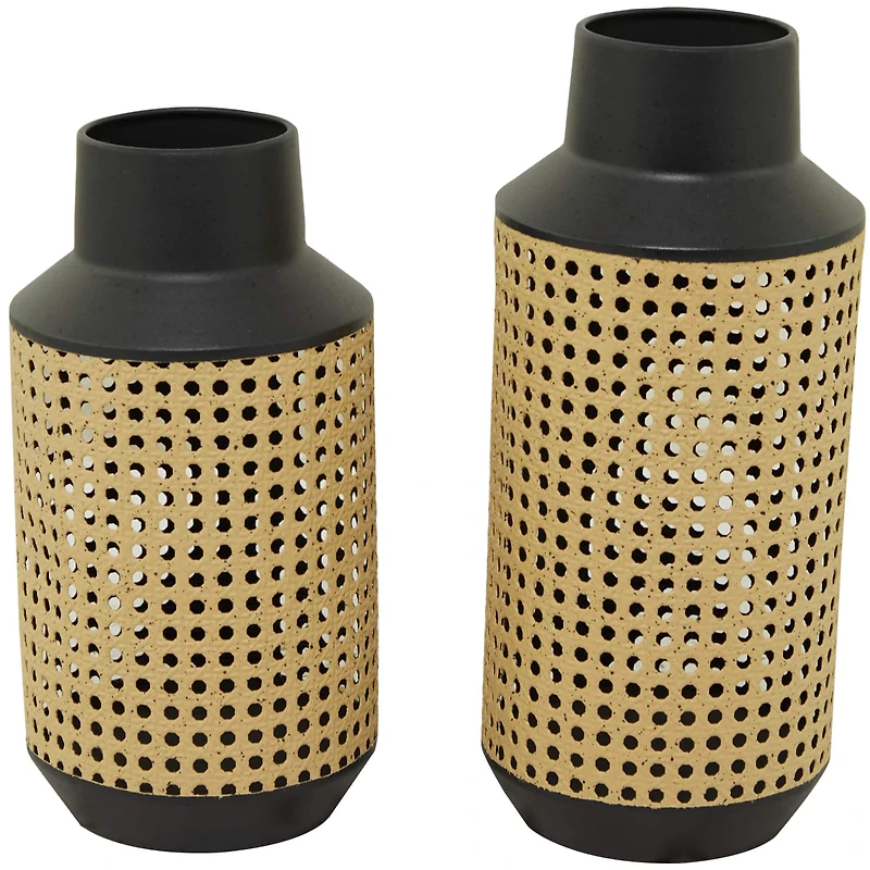 The Novogratz Brown Metal Open Weaved Inspired Vase Set of 2 14", 12"