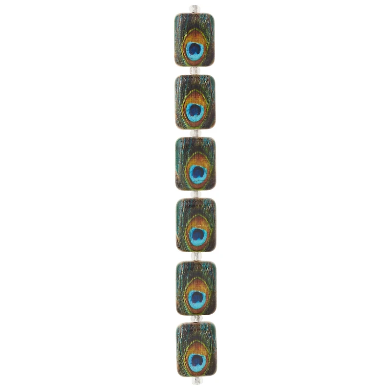 Reconstituted Stone Peacock Feather Rectangle Beads, 20mm by Bead Landing™