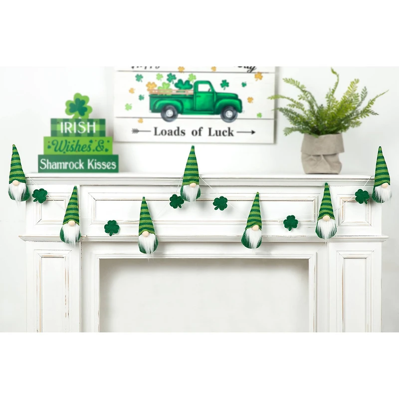 Glitzhome® St. Patrick's Fabric Gnomes and Shamrocks Garland