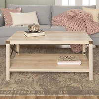 White Oak & Bronze Metal X Rustic Wood Coffee Table