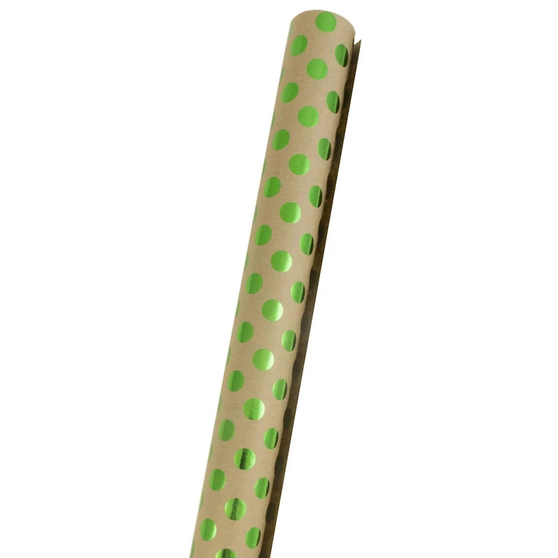JAM Paper Green & Kraft Brown Polka Dot Gift Wrap