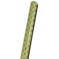 JAM Paper Green & Kraft Brown Polka Dot Gift Wrap