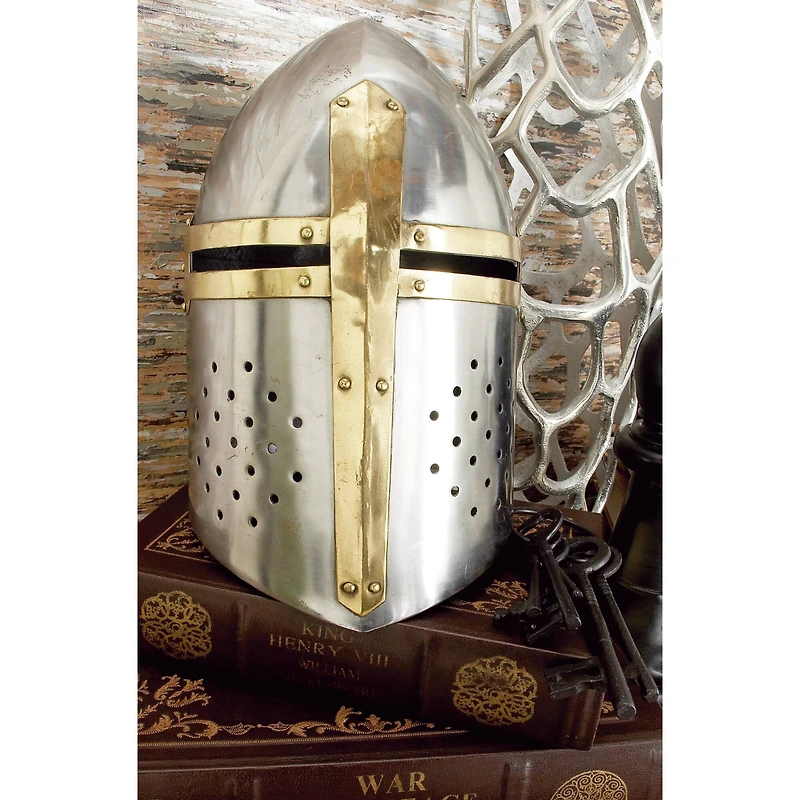 Silver Iron Eclectic Medieval Helmet, 13" x 9" x 9"
