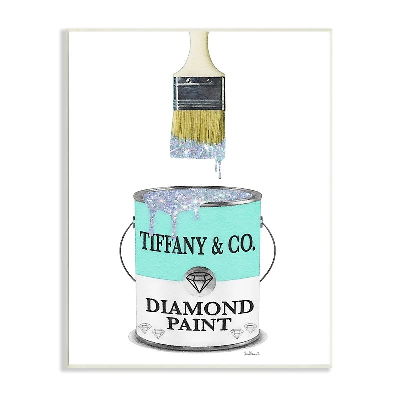 Stupell Industries Fashion Blue Diamond Paint Glam Paintbrush Designer Style Wall Plaque