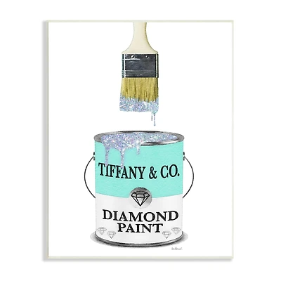 Stupell Industries Fashion Blue Diamond Paint Glam Paintbrush Designer Style Wall Plaque