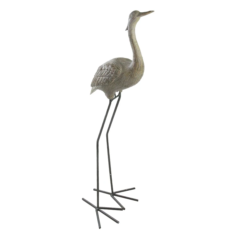 38.5" Brown & Gray Red-Crowned Crane Outdoor Patio Garden Statue