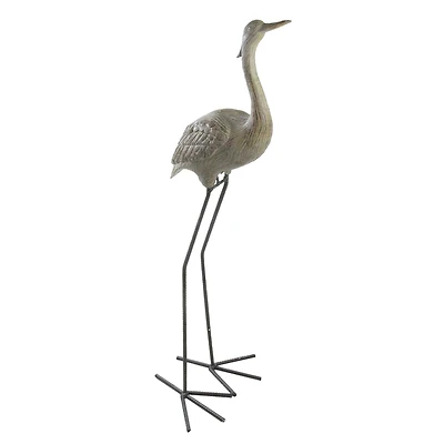38.5" Brown & Gray Red-Crowned Crane Outdoor Patio Garden Statue
