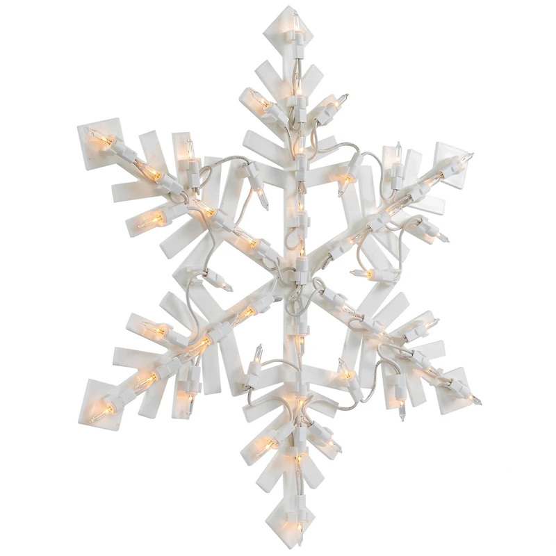 15.5" White Lighted Snowflake Christmas Outdoor Window Silhouette