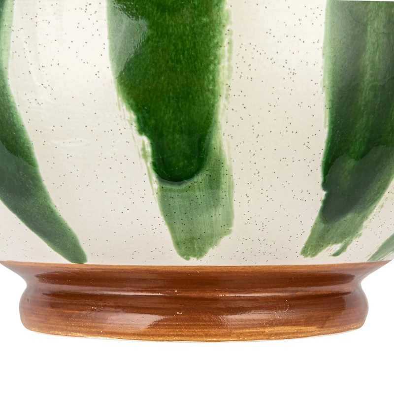 Hello Honey® 10.5" Round Hand-Painted Stoneware Footed Bowl with Stripes & Reactive Glaze