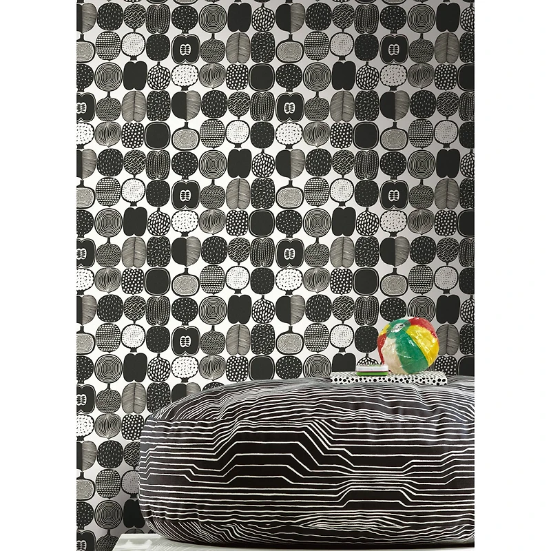 Brewster Marimekko Black & White Kompotti Peel & Stick Wallpaper