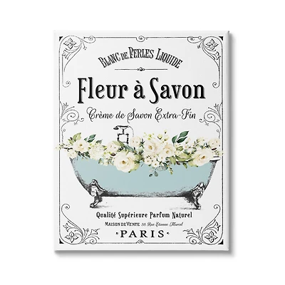 Stupell Industries Vintage Parisian Bathroom Advertisement Floral Blue Tub Canvas Wall Art