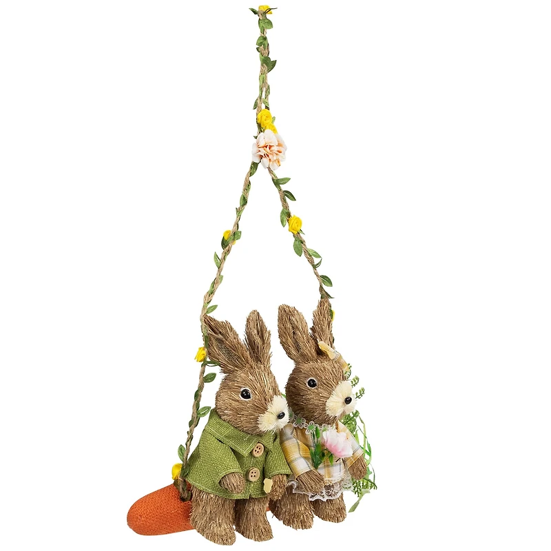 17" Rabbits on Carrot-Shaped Swing Easter Hanging Décor