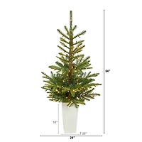 4.5ft. Pre-Lit Layered Washington Spruce Artificial Christmas Tree In White Planter, Clear LED Lights