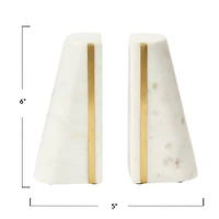 Hello Honey® 6" White Geometric Marble Bookends with Brass Inlay, 2ct.