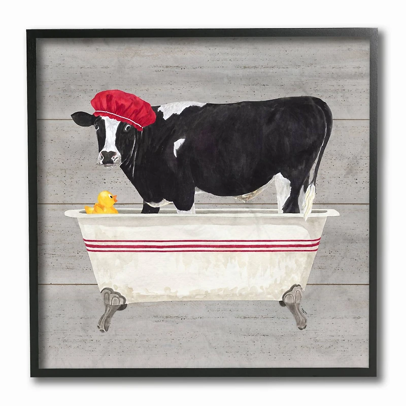Stupell Industries Bath Time For Cows Wall Art in Black Frame