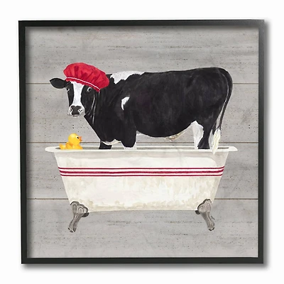 Stupell Industries Bath Time For Cows Wall Art in Black Frame