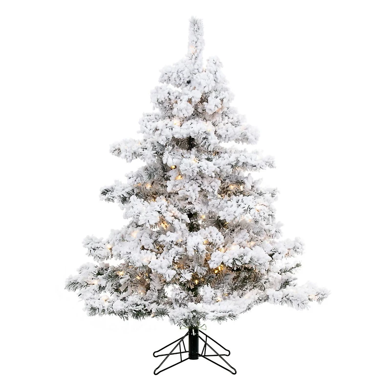 4.5ft. Pre-Lit Flocked Alaskan Pine Artificial Christmas Tree, White LED Lights