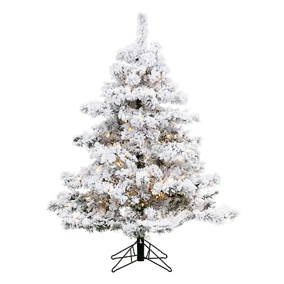 4.5ft. Pre-Lit Flocked Alaskan Pine Artificial Christmas Tree, White LED Lights