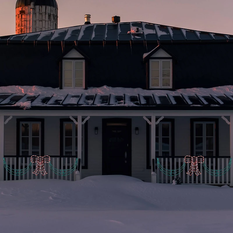 3-Piece Lighted Red Bow and Green Swag Christmas Decoration