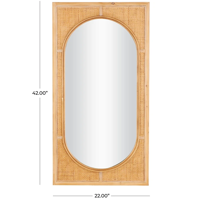 22" x 42" Brown Rattan Oval Center Design Wall Mirror