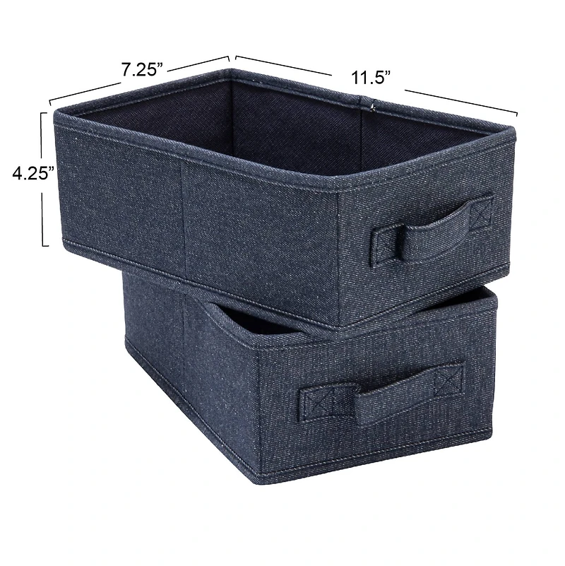 Household Essentials 11.5" Denim Blue Collapsible Cotton Blend Rectangular Storage Drawer, 2ct.