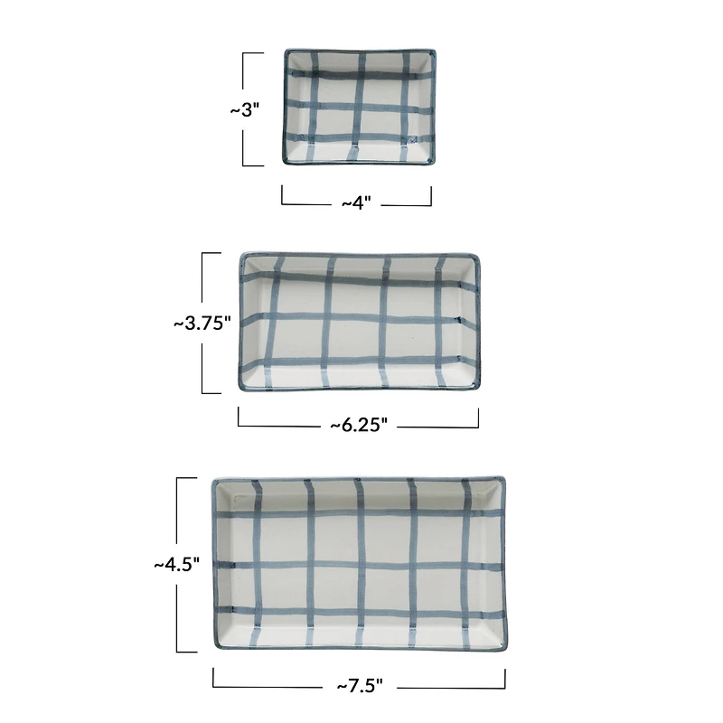 Hello Honey® Blue & White Grid Pattern Stoneware Trays Set