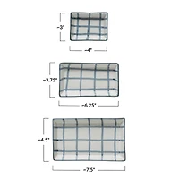 Hello Honey® Blue & White Grid Pattern Stoneware Trays Set