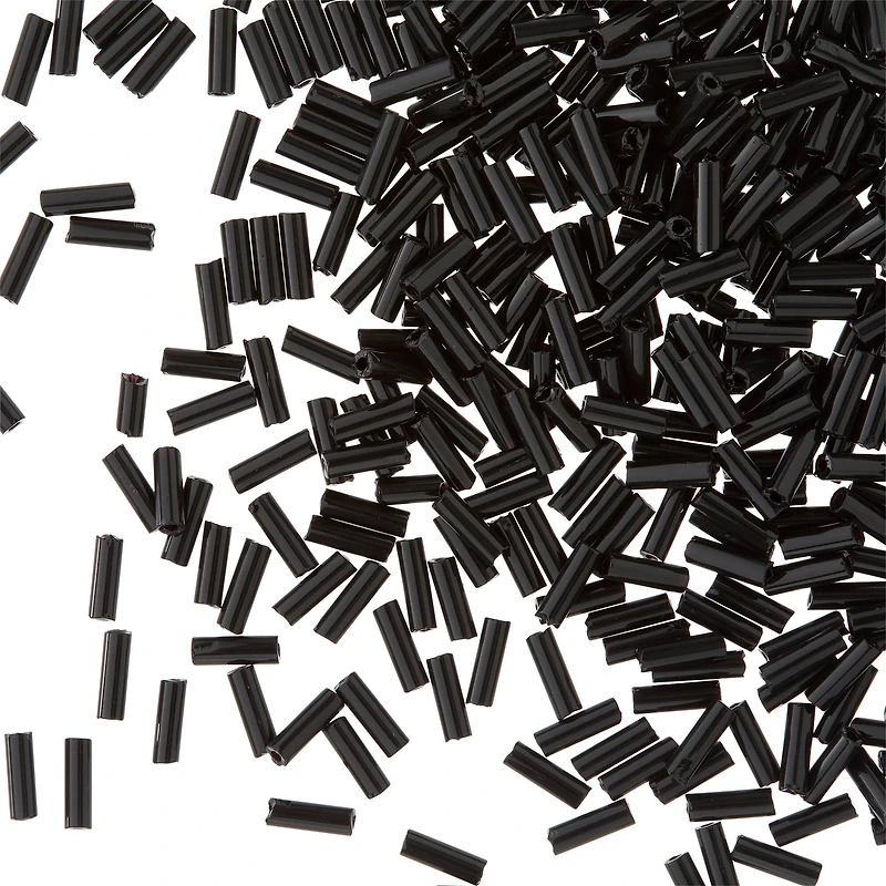 12 Pack: John Bead Jet Black Opaque Czech Glass Bugle Beads, 6.5mm