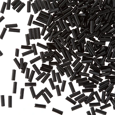 12 Pack: John Bead Jet Black Opaque Czech Glass Bugle Beads, 6.5mm
