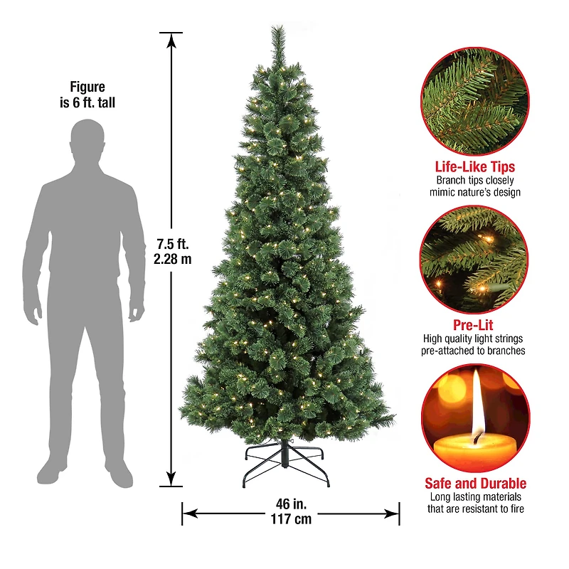 7.5ft. Pre-Lit Pilchuck Pine Artificial Christmas Tree, Warm White LED Lights