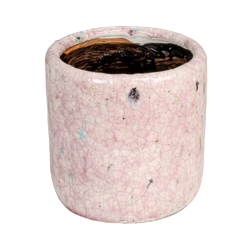 Hello Honey® 4.75" Matte Pink Crackle Glaze Decorative Terra Cotta Planter