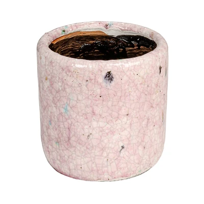 Hello Honey® 4.75" Matte Pink Crackle Glaze Decorative Terra Cotta Planter