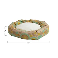 Hello Honey® 24" Taupe, Green & Mint Round Floral Cotton & Sherpa Pet Bed