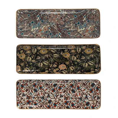 Hello Honey® 13" Abstract Print & Earthy Foliage Metal Tray, 3ct.