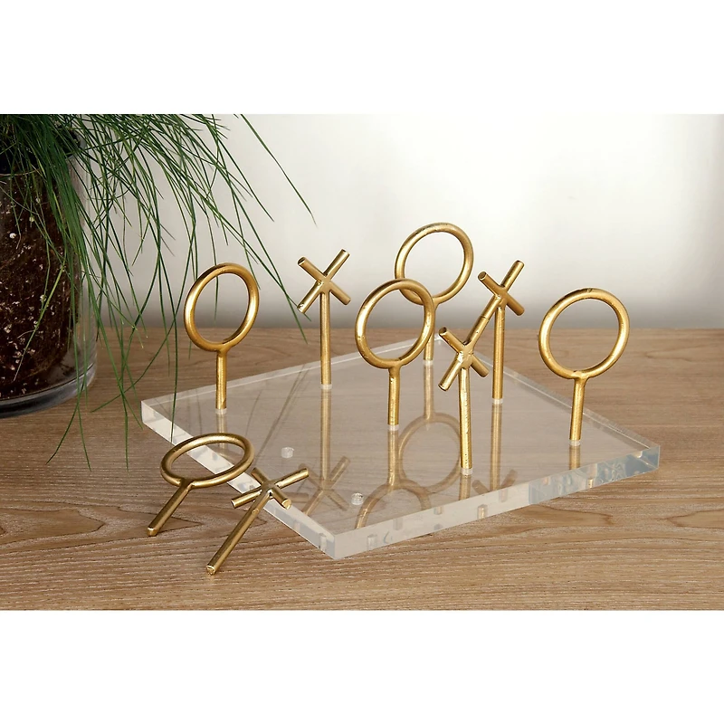 CosmoLiving by Cosmopolitan Gold & White Acrylic Glam Tic-Tac-Toe Game Set