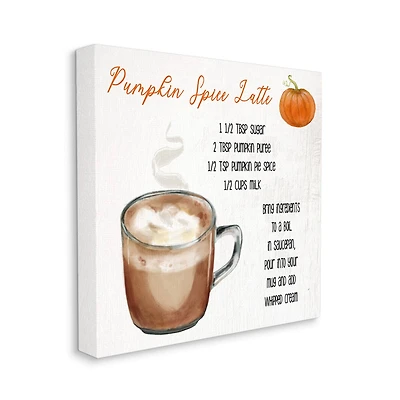 Stupell Industries Pumpkin Spice Latte Farmhouse Coffee Recipe Canvas Wall Art