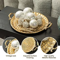 Glitzhome® Gold Round Metal Embossed Decorative Trays Set