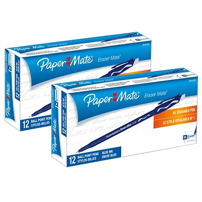 Paper Mate® Eraser Mate® Blue Pen, 2 Packs of 12