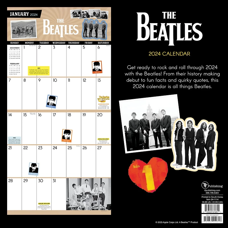 TF Publishing 2024 The Beatles: A Day in the Life Wall Calendar
