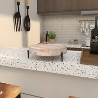 13" Cream Mango Wood Tray with Black Metal Leg