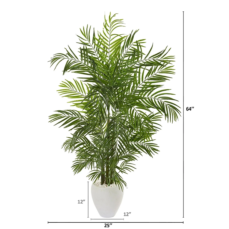 5.3ft. UV Resistant Areca Palm Artificial Tree in White Planter