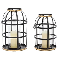 Set of 2" Black Metal Industrial Lantern , 14", 12"