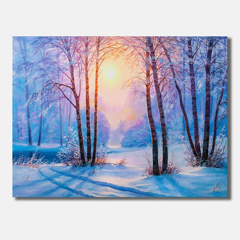 Designart - Warm Sunshine Reflection Over Winter Forest River III